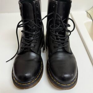 Dr. Martens Black Combat Boots with Yellow Stitching